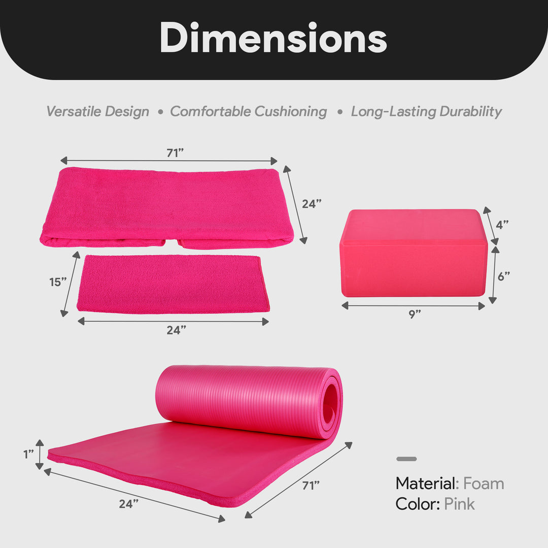 BalanceFrom Fitness 7 Pc Yoga Set w/Mat,Stretch Strap, & Knee Pad,Pink(Open Box)