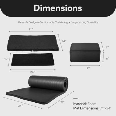 BalanceFrom 7 Piece Yoga Set with Mat, Stretch Strap, & Knee Pad, Black (Used) - VMInnovations