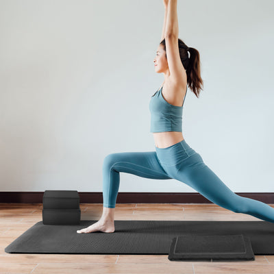 BalanceFrom 7pc Yoga Set with Mat, Stretch Strap, & Knee Pad, Black (Open Box)