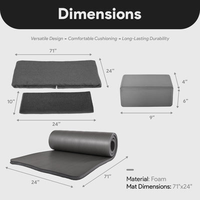 BalanceFrom Fitness 7Pc Yoga Set with Mat, Stretch Strap, & Knee Pad, Gray(Used) - VMInnovations