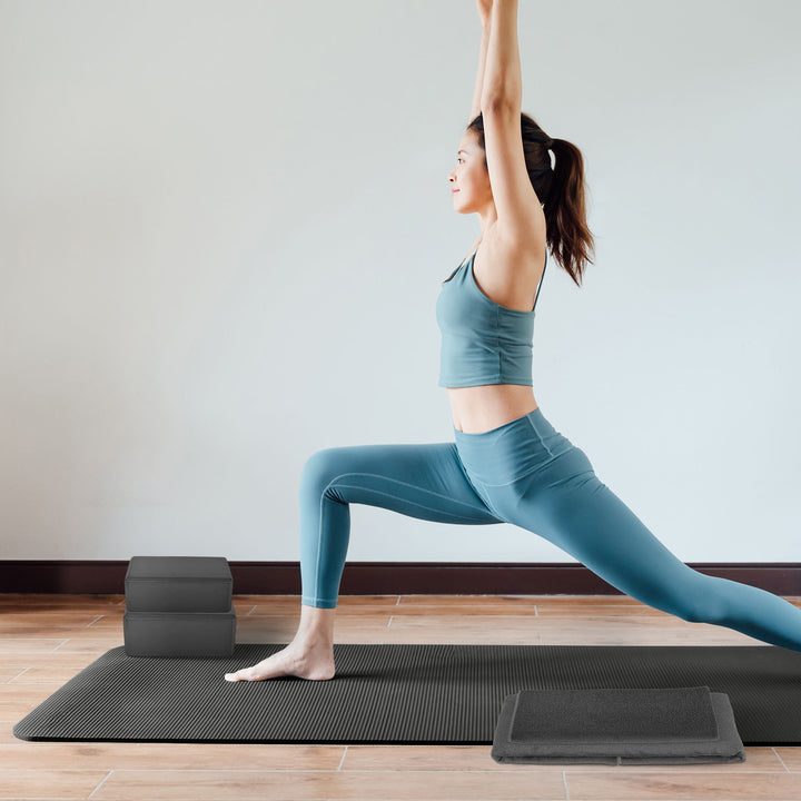 BalanceFrom 7 Piece Yoga Set with Mat, Stretch Strap, & Knee Pad, Gray(Open Box)