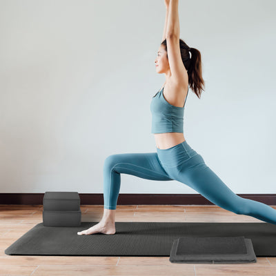 BalanceFrom Fitness 7Pc Yoga Set with Mat, Stretch Strap, & Knee Pad, Gray(Used) - VMInnovations