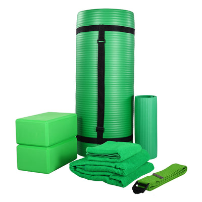 BalanceFrom Fitness 7Pc Yoga Set w/Mat, Stretch Strap, & Knee Pad, Green (Used) - VMInnovations