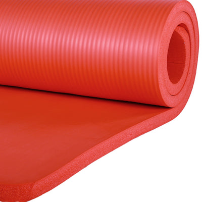 BalanceFrom Fitness 7pc Yoga Set w/Mat, Stretch Strap, & Knee Pad, Red(Open Box)