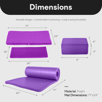 BalanceFrom Fitness 7Pc Yoga Set w/Mat, Strap, & Knee Pad, Purple (Open Box) - VMInnovations