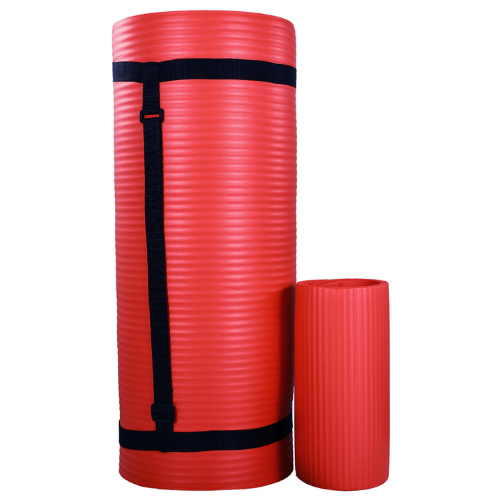 BalanceFrom 71"x24" Anti Tear Yoga Mat w/Strap, Knee Pad & Blocks, Red(Open Box)