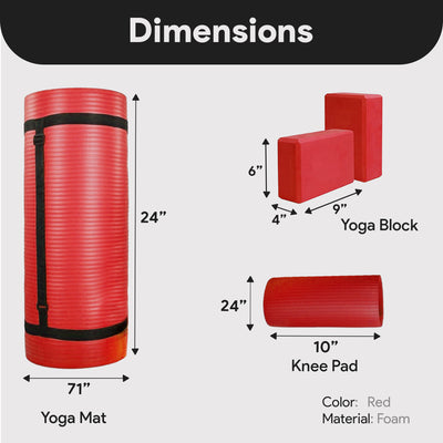 BalanceFrom 71"x24" Anti Tear Yoga Mat w/Strap, Knee Pad & Blocks, Red(Open Box) - VMInnovations