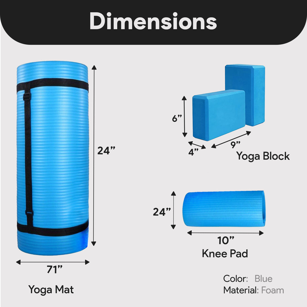 BalanceFrom 71"x24" Anti Tear Yoga Mat w/Strap, Knee Pad & Blocks,Blue(Open Box) - VMInnovations