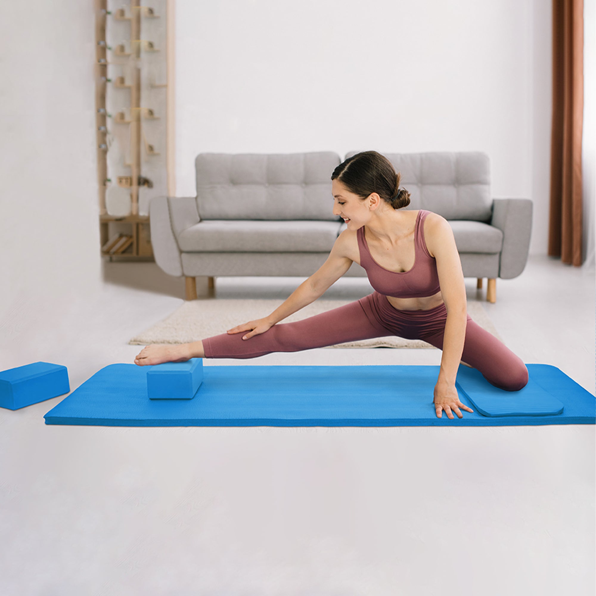 BalanceFrom 71"x24" Anti Tear Yoga Mat w/Strap, Knee Pad & Blocks,Blue(Open Box) - VMInnovations