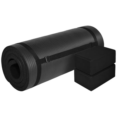 BalanceFrom 71"x24" Anti Tear Yoga Mat w/Strap, Pad & Blocks, Black(Open Box) - VMInnovations