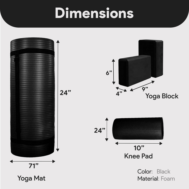 BalanceFrom 71"x24" Anti Tear Yoga Mat w/Strap, Pad & Blocks, Black(Open Box)