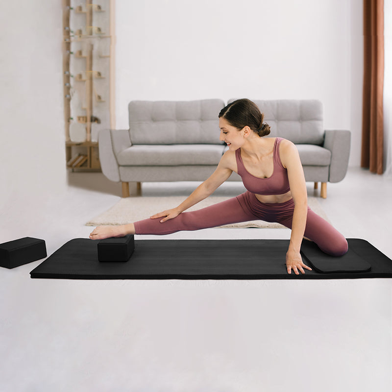 BalanceFrom 71"x24" Anti Tear Yoga Mat w/Strap, Knee Pad & Blocks, Black (Used)