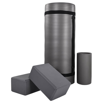 BalanceFrom 71"x24" Anti Tear Yoga Mat w/Strap, Knee Pad & Blocks,Gray(Open Box) - VMInnovations
