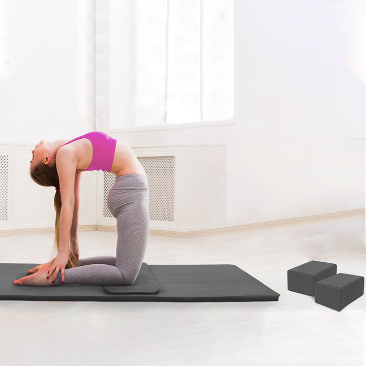 BalanceFrom Fitness 71"x24" Anti Tear Yoga Mat w/Strap, Knee Pad & Blocks, Gray