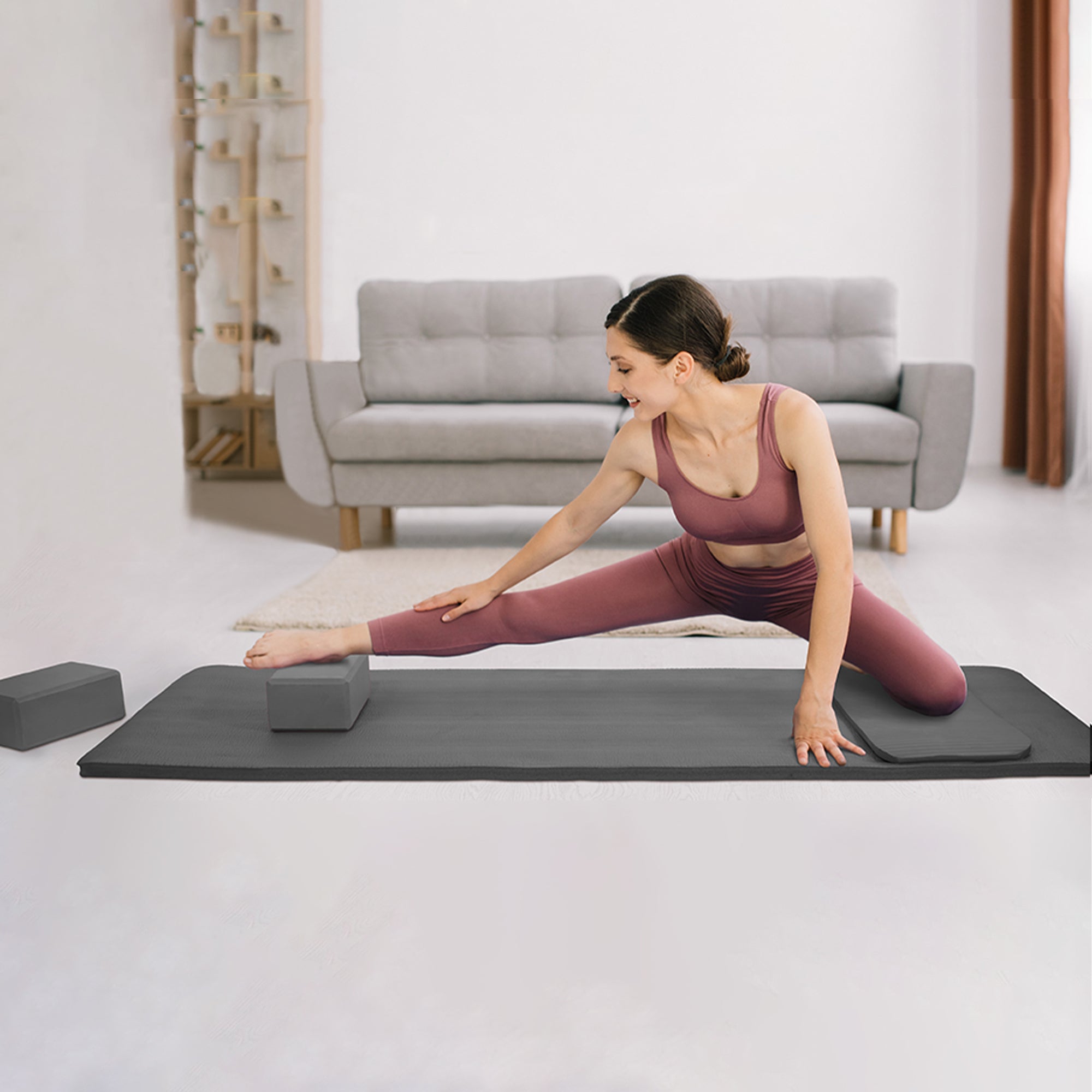 BalanceFrom 71"x24" Anti Tear Yoga Mat w/Strap, Knee Pad & Blocks,Gray(Open Box) - VMInnovations