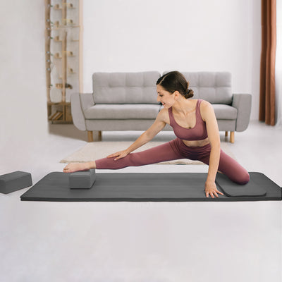BalanceFrom 71"x24" Anti Tear Yoga Mat w/Strap, Knee Pad & Blocks,Gray(Open Box) - VMInnovations