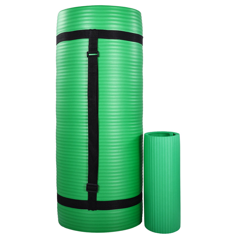 BalanceFrom Fitness 71"x24" Anti Tear Yoga Mat w/Strap, Knee Pad & Blocks, Green
