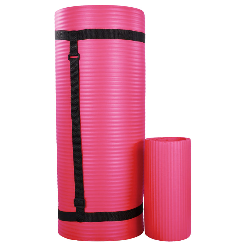 BalanceFrom 71"x24" Anti Tear Yoga Mat w/Strap, Knee Pad & Blocks, Pink (Used)