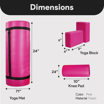 BalanceFrom 71"x24" Anti Tear Yoga Mat w/Strap, Knee Pad & Blocks,Pink(Open Box) - VMInnovations