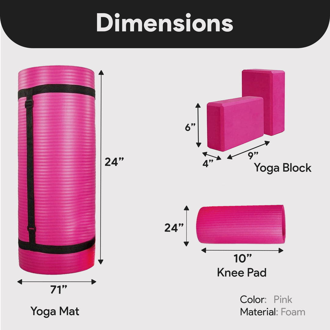 BalanceFrom Fitness 71"x24" Anti Tear Yoga Mat w/Strap, Knee Pad & Blocks, Pink - VMInnovations