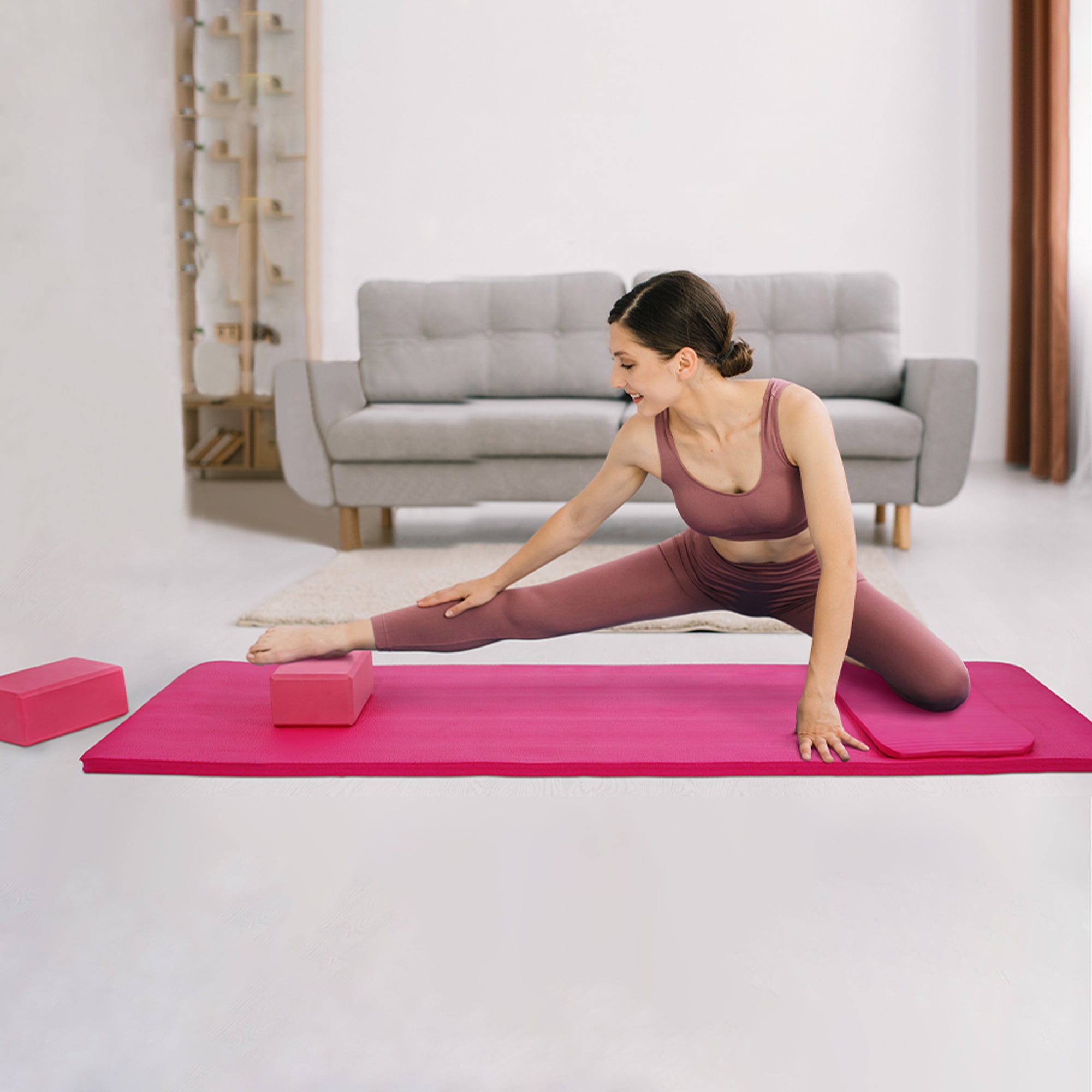 BalanceFrom 71"x24" Anti Tear Yoga Mat w/Strap, Knee Pad & Blocks, Pink (Used) - VMInnovations