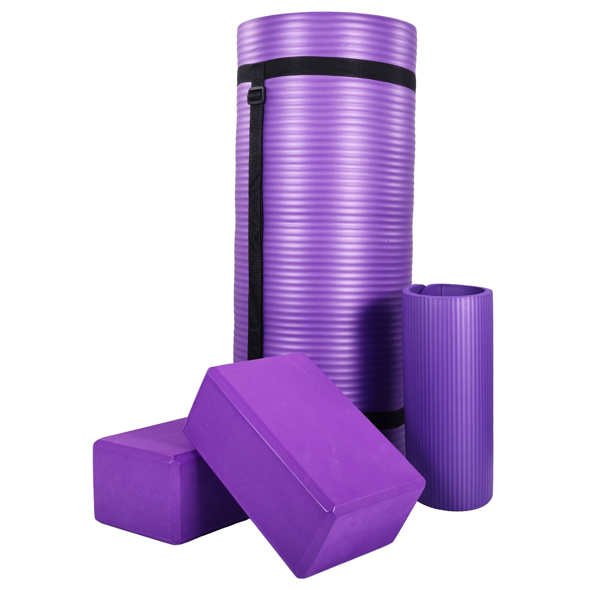 BalanceFrom 71"x24" Anti Tear Yoga Mat w/Strap, Pad & Blocks,Purple (Open Box) - VMInnovations