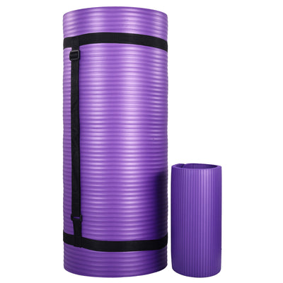 BalanceFrom 71"x24" Anti Tear Yoga Mat w/Strap, Knee Pad & Blocks,Purple (Used)