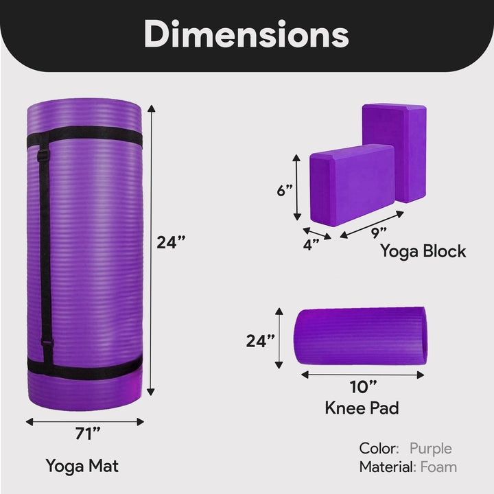 BalanceFrom 71"x24" Anti Tear Yoga Mat w/Strap, Pad & Blocks,Purple (Open Box)