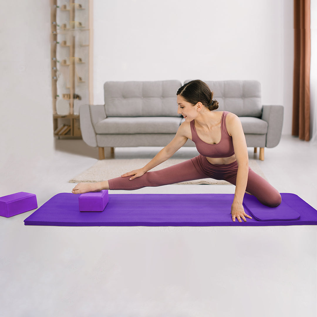 BalanceFrom 71"x24" Anti Tear Yoga Mat w/Strap, Pad & Blocks,Purple (Open Box)