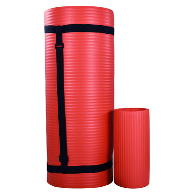 BalanceFrom Fitness 1" Extra Thick Yoga Mat w/Knee Pad and Carrying Strap, Red
