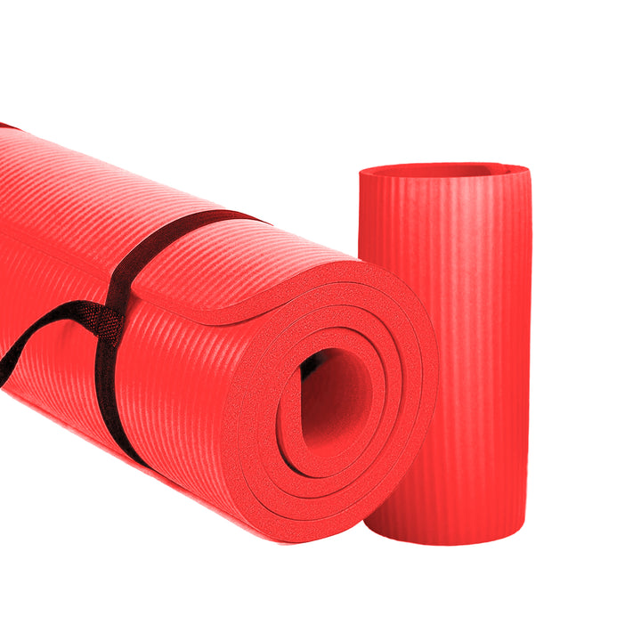BalanceFrom 1" Extra Thick Yoga Mat w/Knee Pad and Carrying Strap, Red(Open Box) - VMInnovations