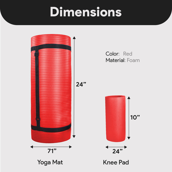 BalanceFrom 1" Extra Thick Yoga Mat w/Knee Pad and Carrying Strap, Red(Open Box)