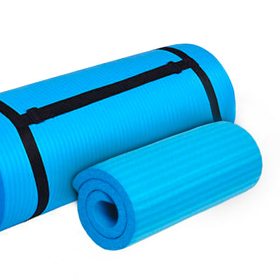 BalanceFrom Fitness 1" Thick Yoga Mat w/Knee Pad & Carrying Strap, Blue (Used)