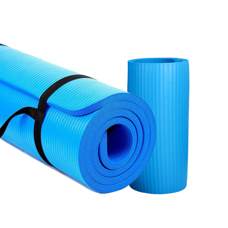 BalanceFrom Fitness 1" Thick Yoga Mat w/Knee Pad & Carrying Strap, Blue (Used)