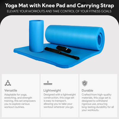 BalanceFrom 1" Extra Thick Yoga Mat w/Knee Pad & Carrying Strap, Blue (Open Box)