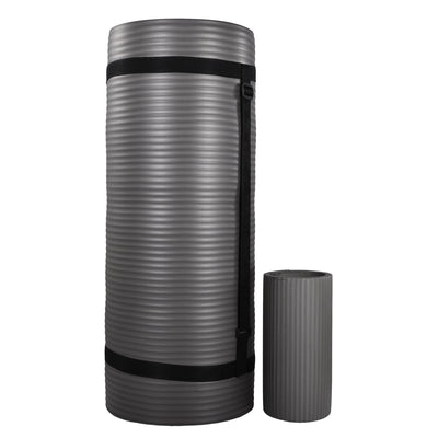 BalanceFrom Fitness 1" Thick Yoga Mat w/Knee Pad and Carrying Strap, Gray (Used) - VMInnovations