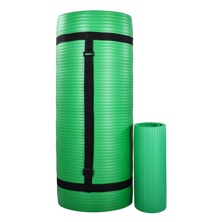 BalanceFrom Fitness 1" Extra Thick Yoga Mat w/Knee Pad and Strap, Green (Used)