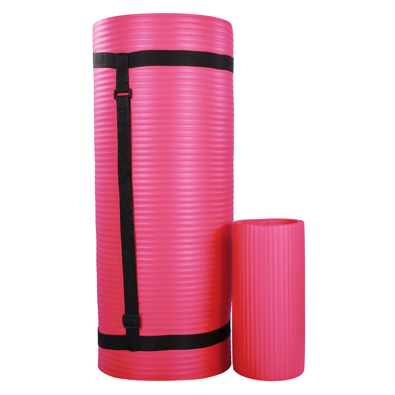 BalanceFrom 1" Extra Thick Yoga Mat w/Knee Pad and Strap, Pink (For Parts)