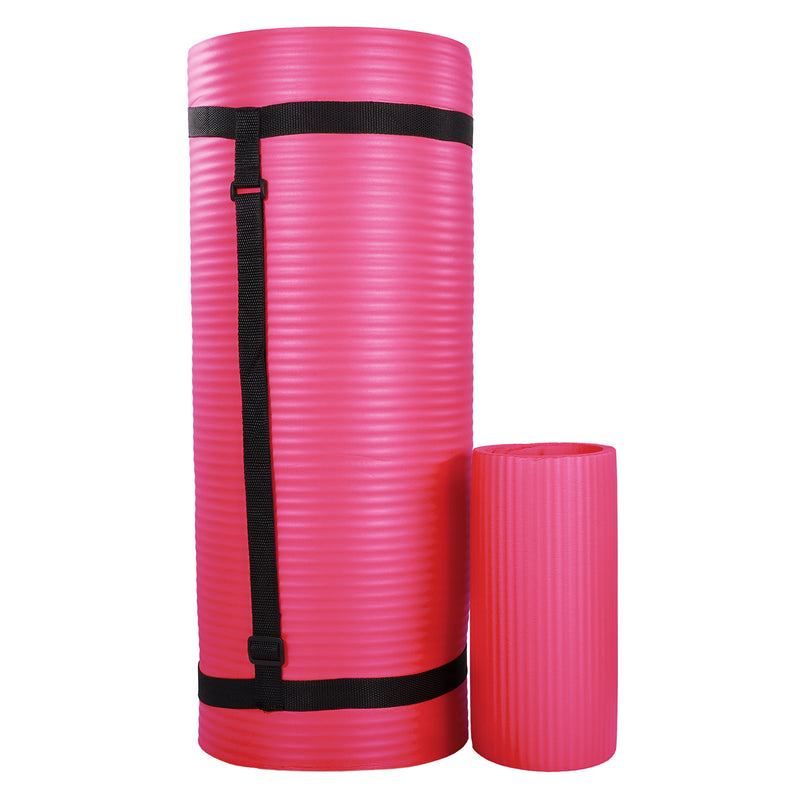BalanceFrom Fitness 1" Extra Thick Yoga Mat w/Knee Pad and Carrying Strap, Pink