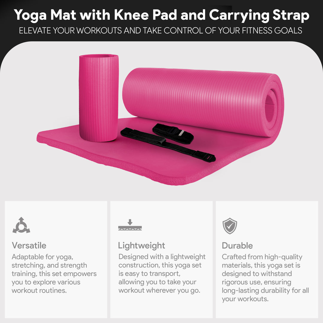 BalanceFrom Fitness 1" Extra Thick Yoga Mat w/Knee Pad and Carrying Strap, Pink