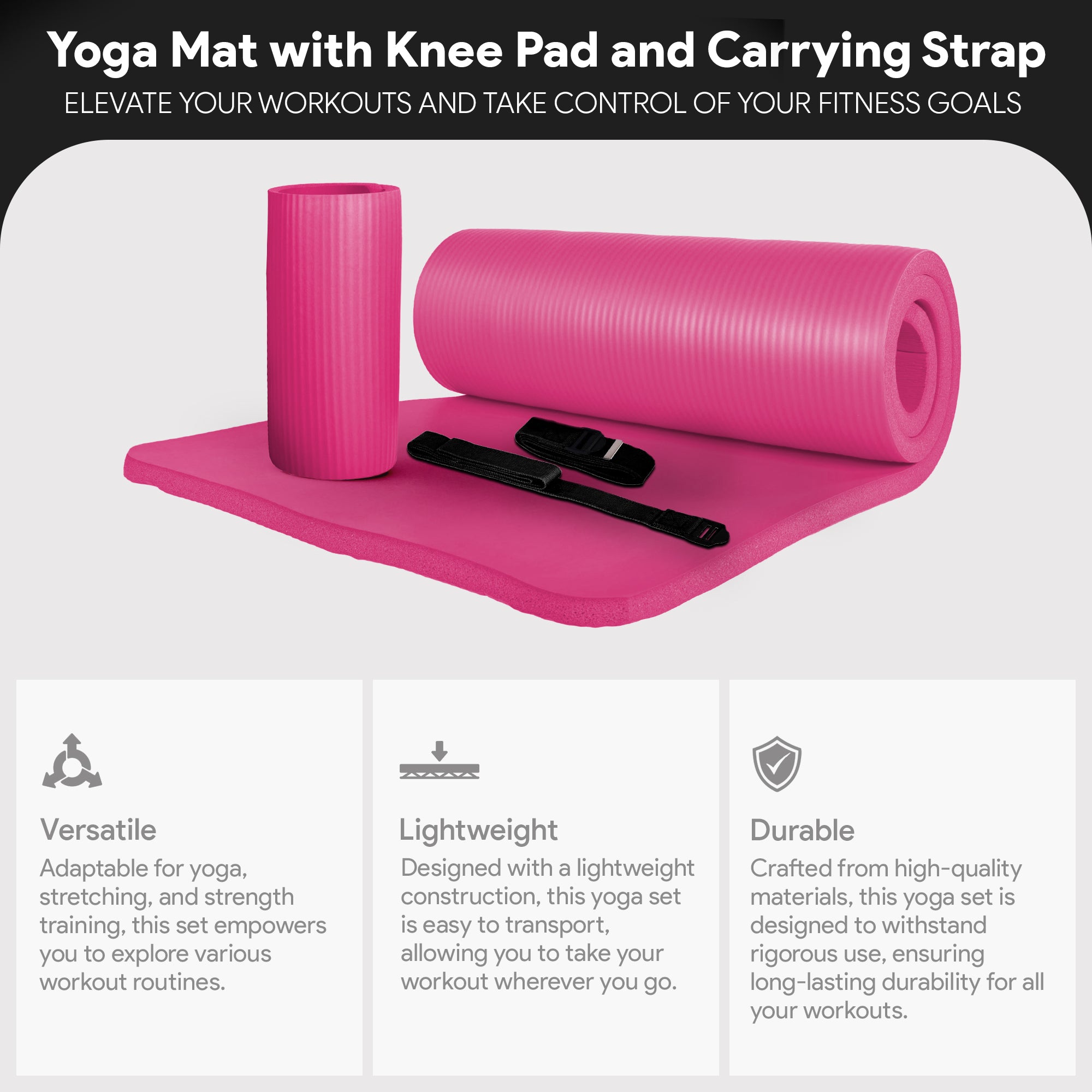 BalanceFrom 1" Extra Thick Yoga Mat w/Knee Pad and Strap, Pink (For Parts) - VMInnovations