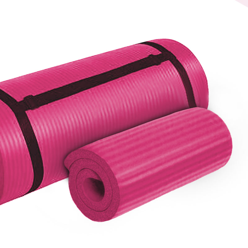 BalanceFrom Fitness 1" Extra Thick Yoga Mat w/Knee Pad and Carrying Strap, Pink