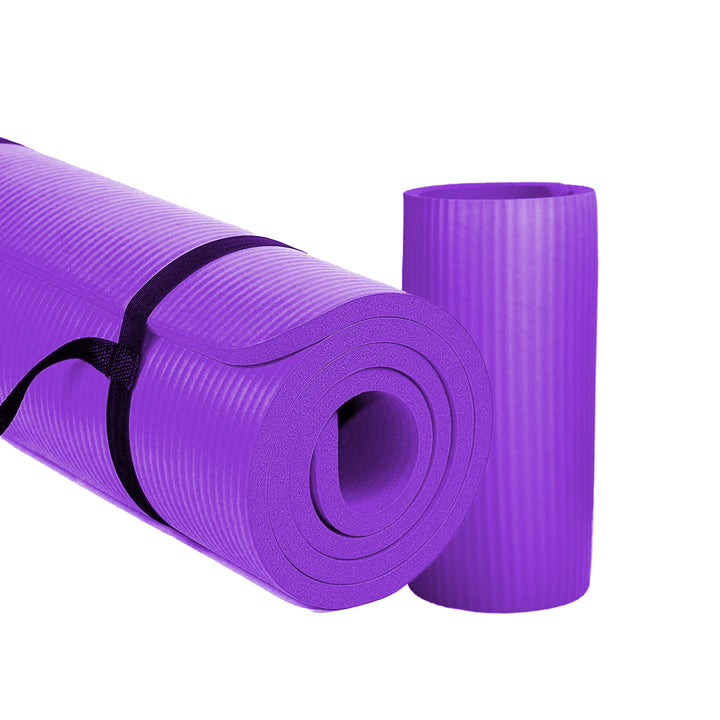BalanceFrom Yoga Mat with Knee Pad, Yoga Blocks, Carrying Strap, and Extra 1-Inch Foam, Exercise Mat for Gym or Home Workout, 71" x 24", Purple - VMInnovations