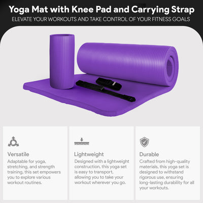 BalanceFrom Fitness 1" Extra Thick Yoga Mat w/Knee Pad & Carrying Strap, Purple