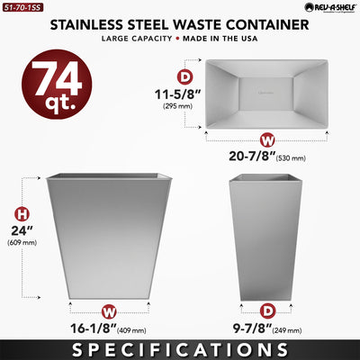 Rev-A-Shelf 74 Qt Trash Can for Kitchen Stainless Steel, Silver, 51-70-1SS - VMInnovations