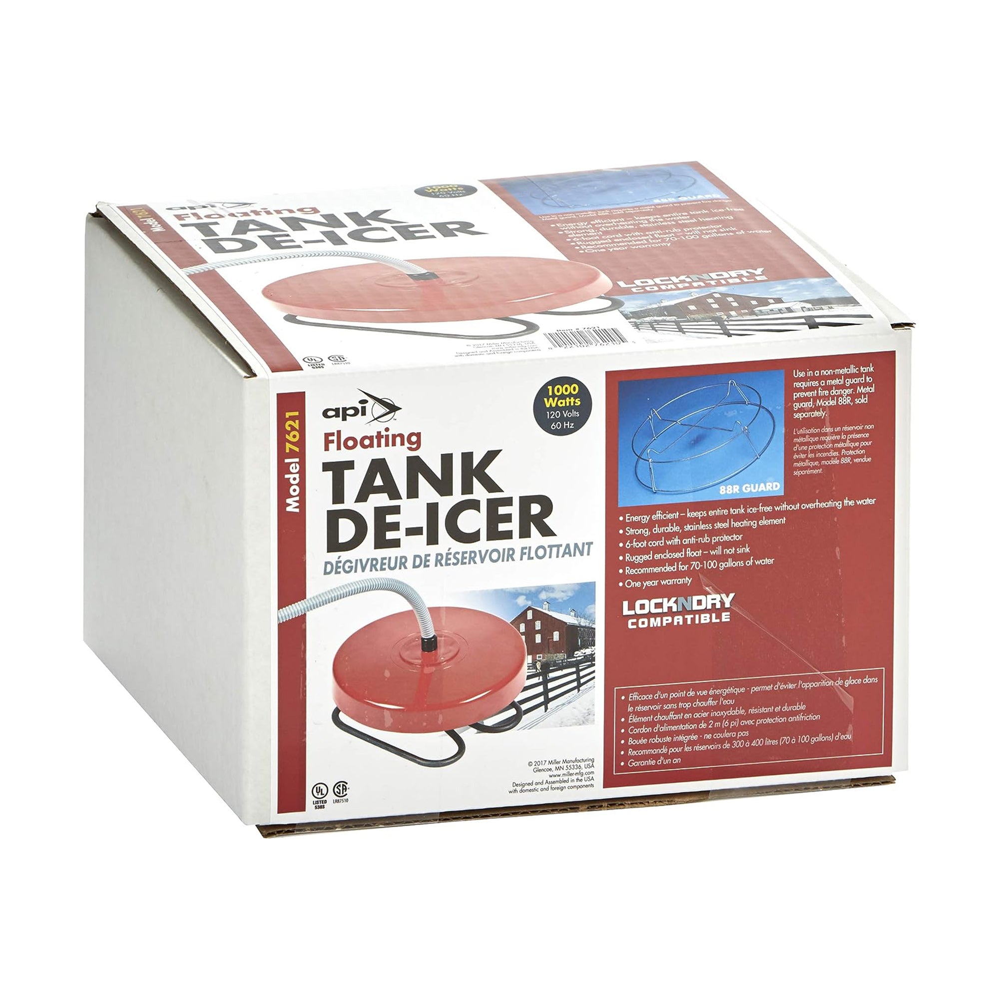 API 1000 Watt Thermostatic Floating Stock Tank Deicer & Heater, Red (Open Box) - VMInnovations