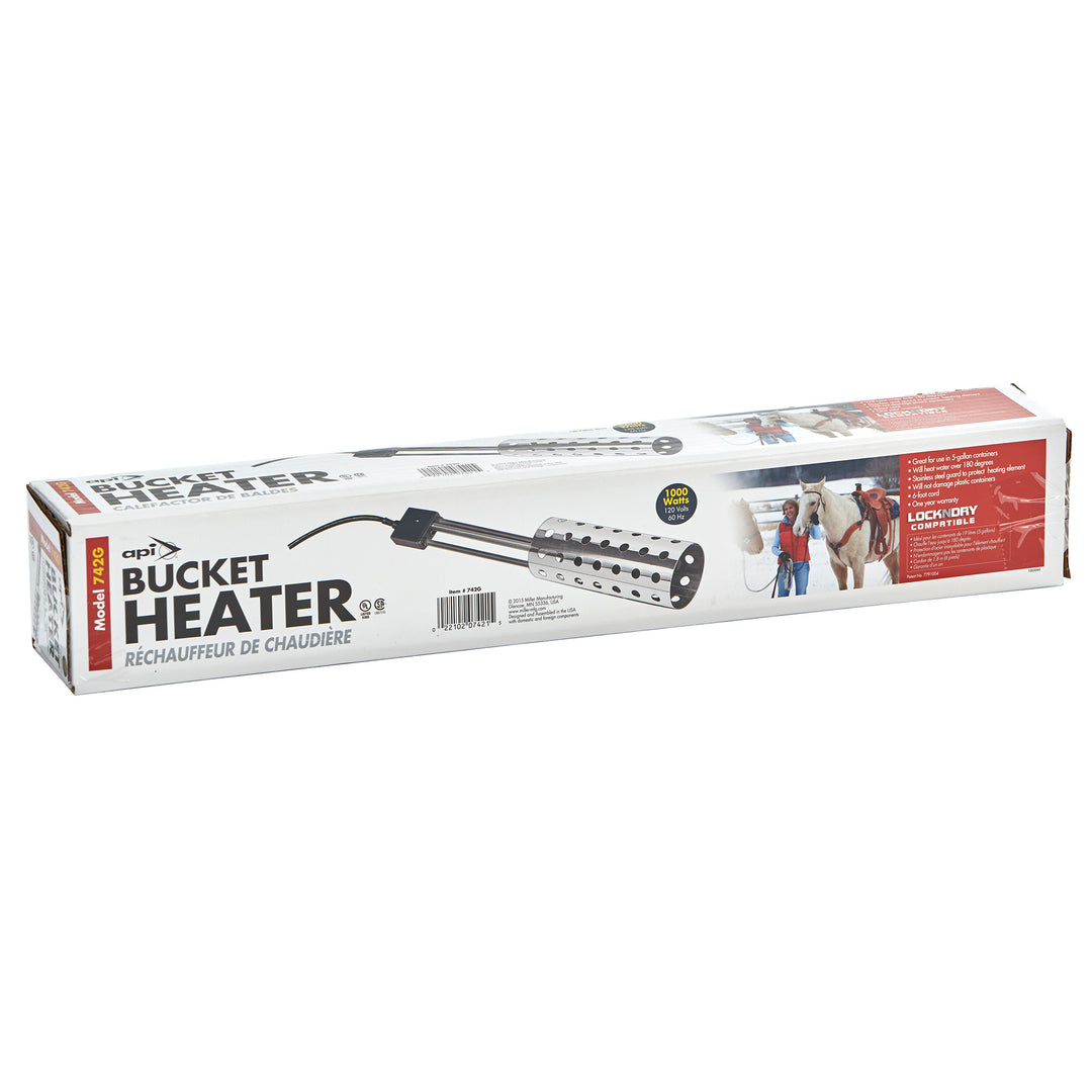 API 1000W Thermostatic Pail/Bucket Water Heater w/ Wire Guard, Silver (Open Box) - VMInnovations