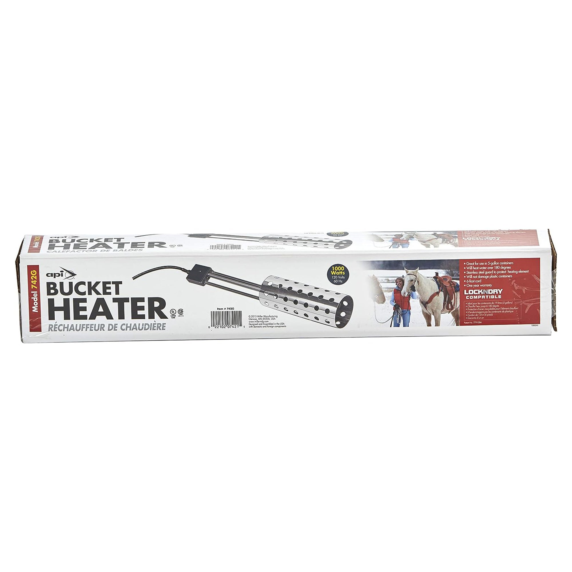 API 1000W Thermostatic Pail/Bucket Water Heater w/ Wire Guard, Silver (Open Box) - VMInnovations