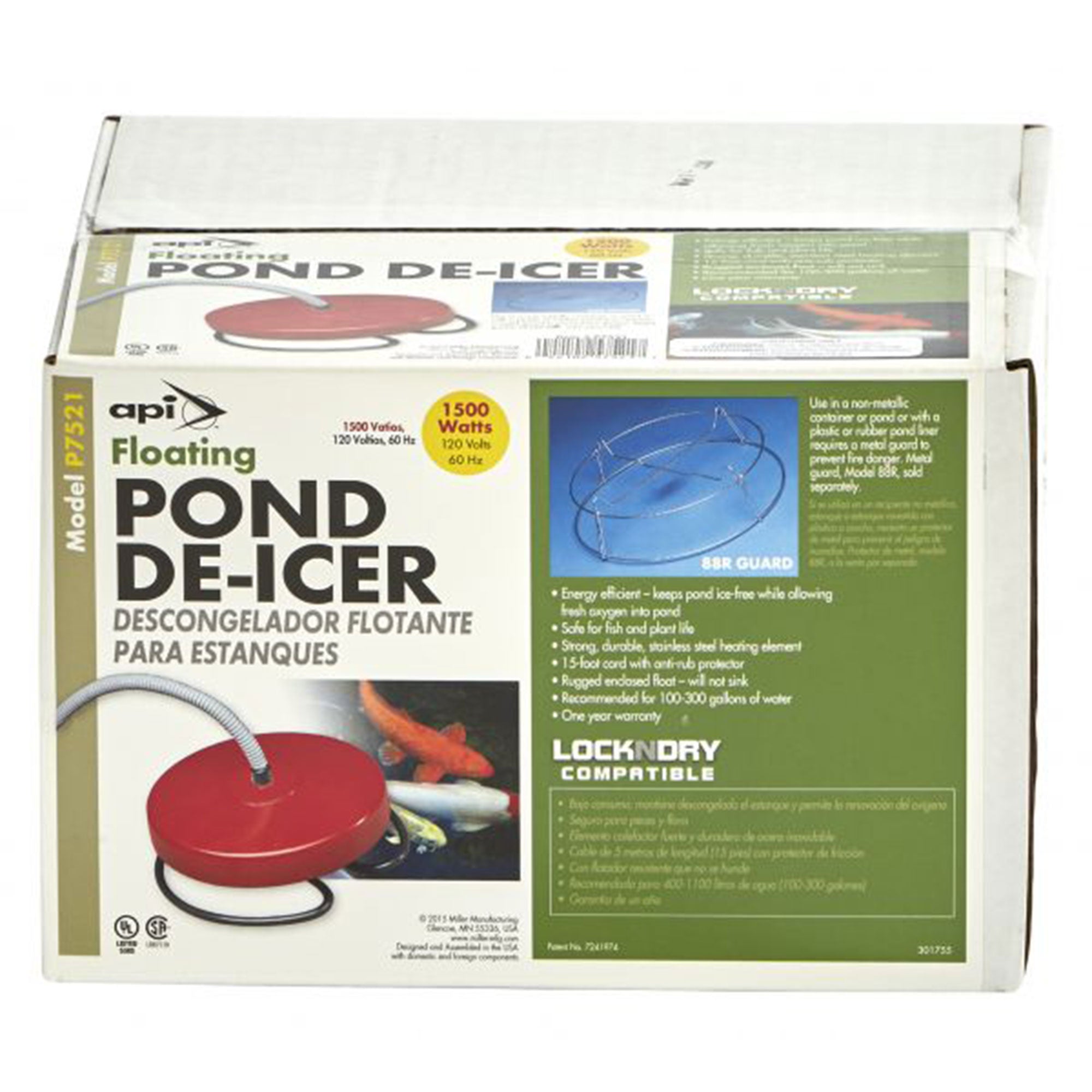 API 1500 Watt Thermostatic Winter Floating Pond Water Deicer and Heater, Red - VMInnovations
