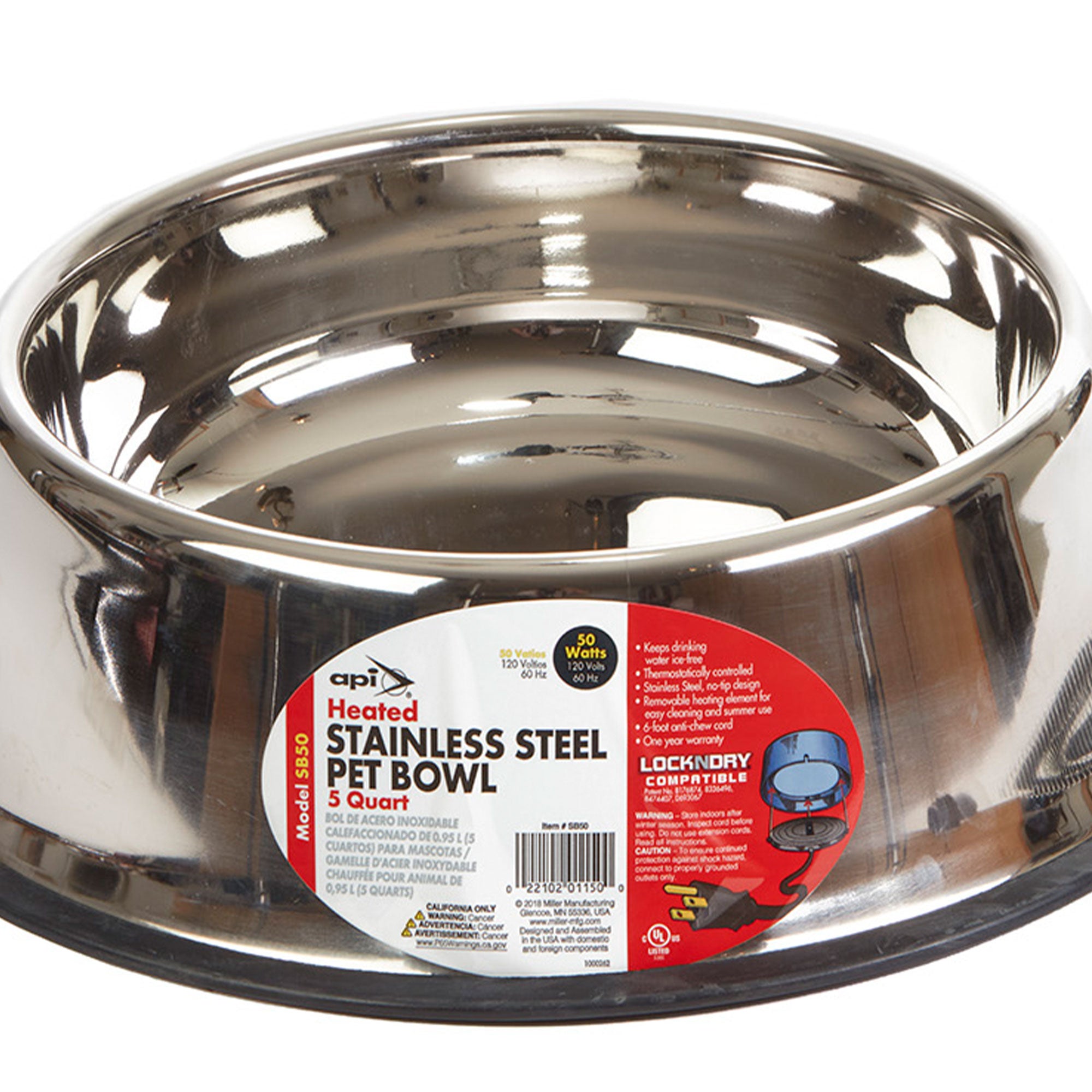 API 5 Quart Stainless Steel Thermostatically Controlled Nestable Heated Pet Bowl - VMInnovations